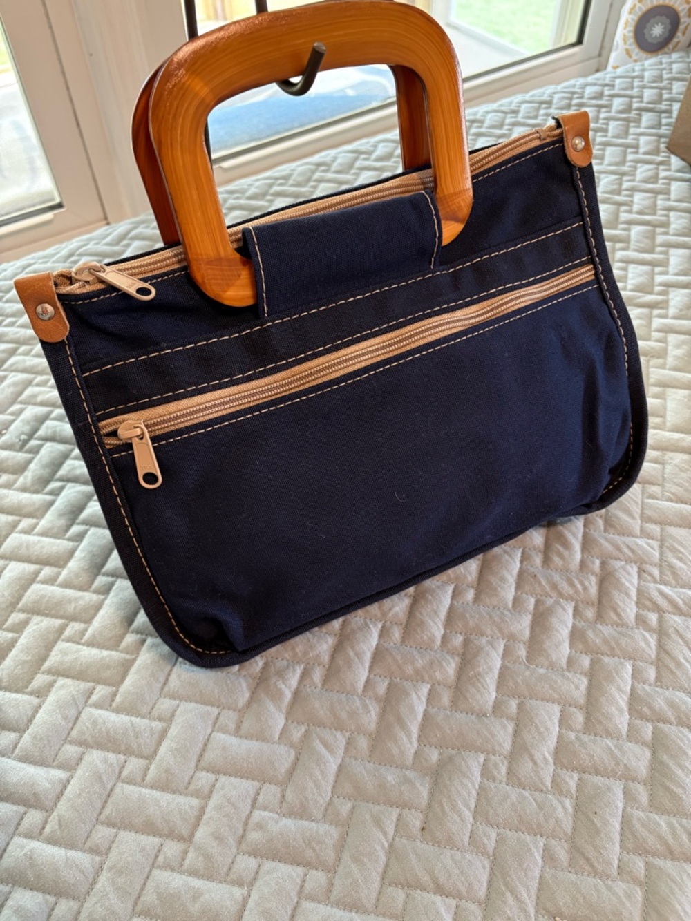 Wild Duck Navy Canvas Tote with Tan Trim